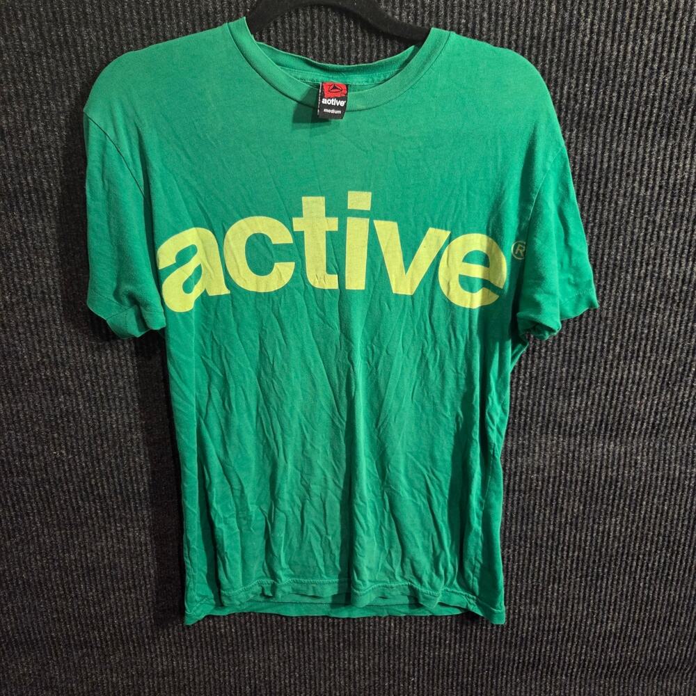 Vintage Active Ride Shop Spellout T-Shirt Green Mens Size Medium Skateboard Y2K
